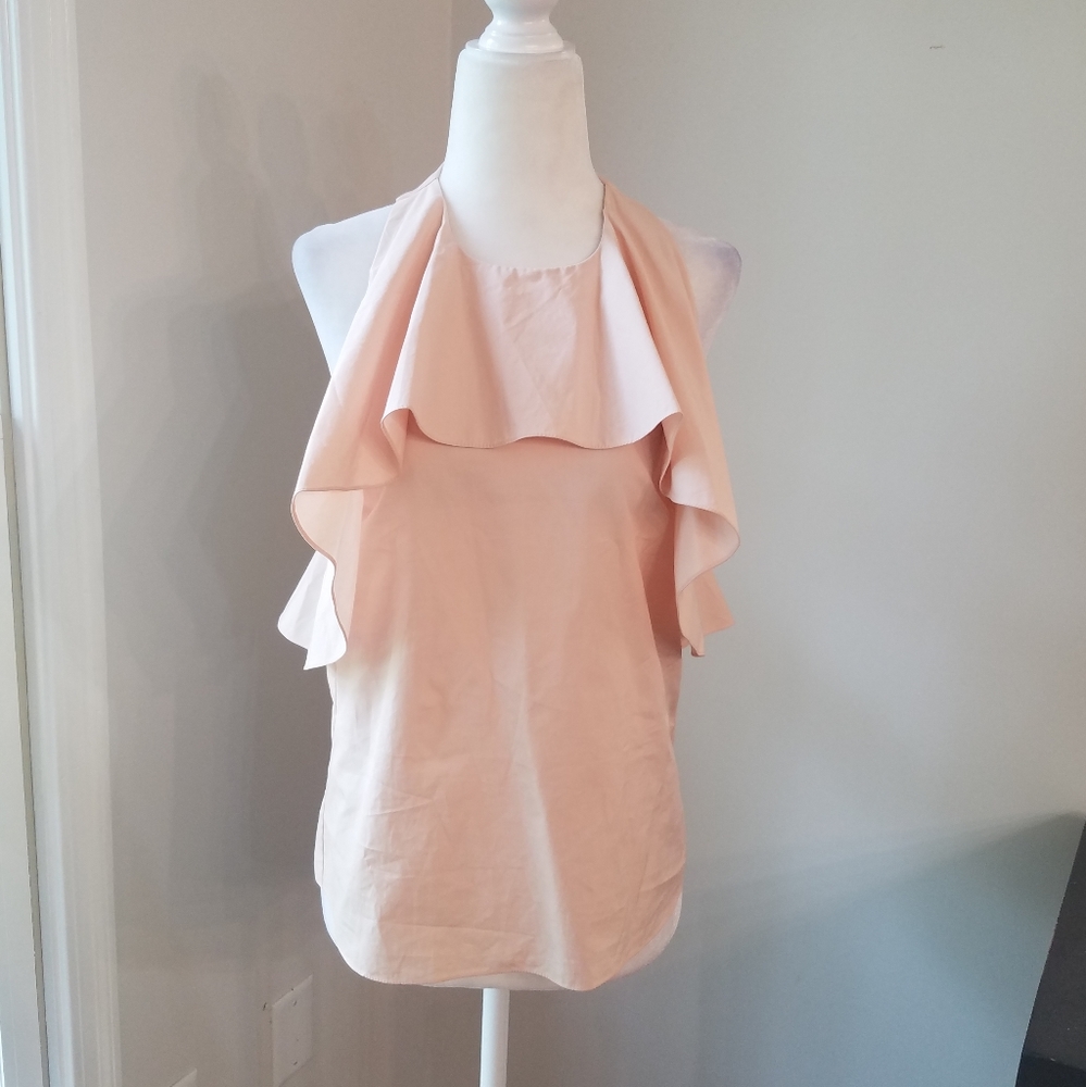 Alice + Olivia blush ruffled halter top